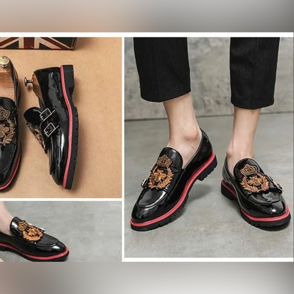 Men Black and Gold Embellished Loafers - Picture 3 of 5